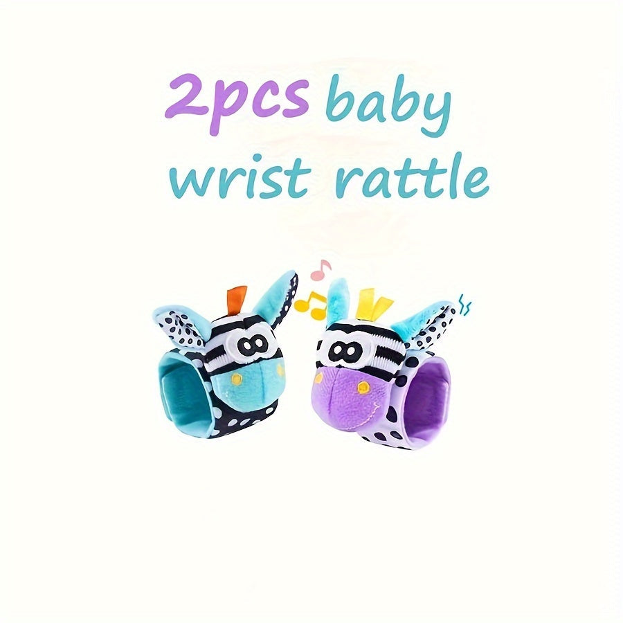 Set of 2 or 4 Baby Toys: Adorable Animal Wrist Rattle and Foot Find Socks for Babies 0-12 Months - Perfect Newborn, Birthday, or Christmas Gift for Baby Boys and Girls