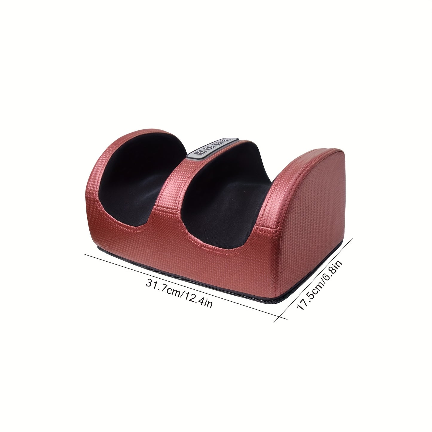 Red foot massager with heating function and multiple massage modes, family-friendly design for feet, 220V plug-powered with thermoplastic elastomer material.