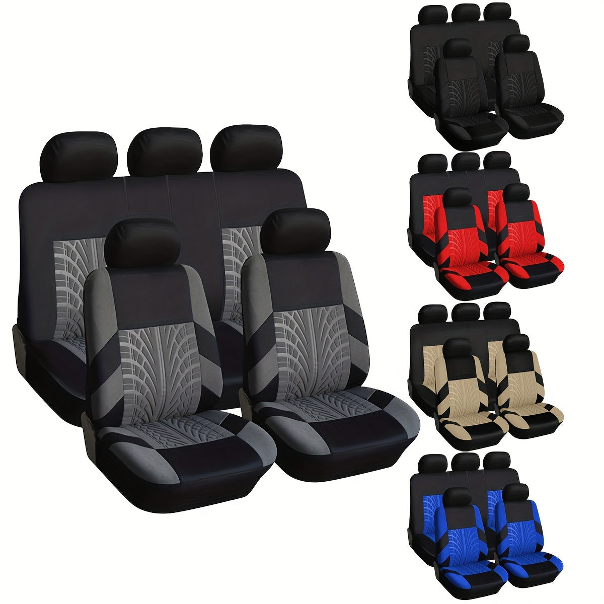 Sport Style Tire Tracking Car Seat Cover, Universal Size Fit For 5 Seats Cars, SUVs, Pickup Trucks