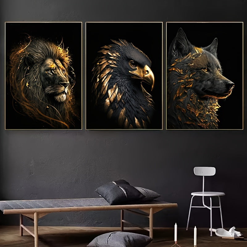 Abstract painting of a lion and eagle on canvas, measuring 15.7*23.6in/40cm*60cm, suitable for living room decor. Frame not included.