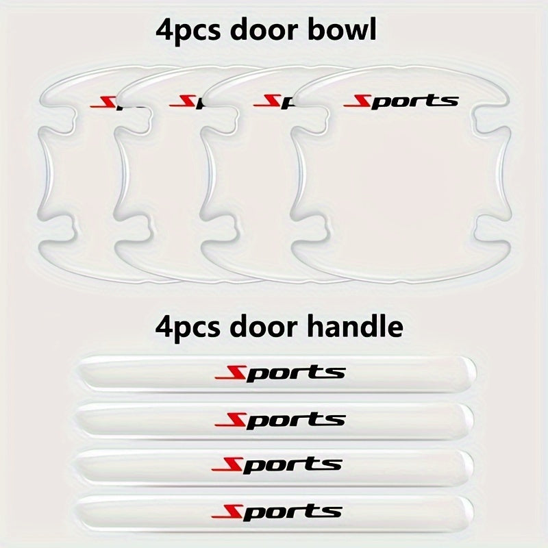 4/8 Sports Series Transparent Protective Stickers for Car Door Handles - Anti-Scratch, Anti-Collision Protection.