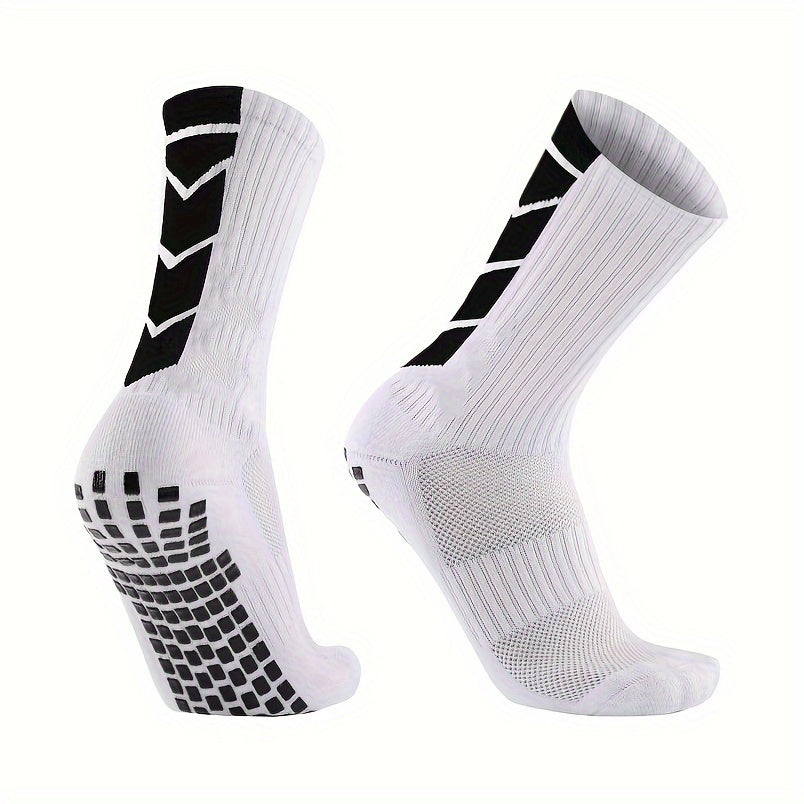 10 Pairs Unisex Athletic Sports Socks with Geometric Pattern, Non-Slip Grip, Knit Polyester Fabric - Machine Washable for Soccer, Basketball, Skateboarding, Rugby - 98% Polyester, 2%