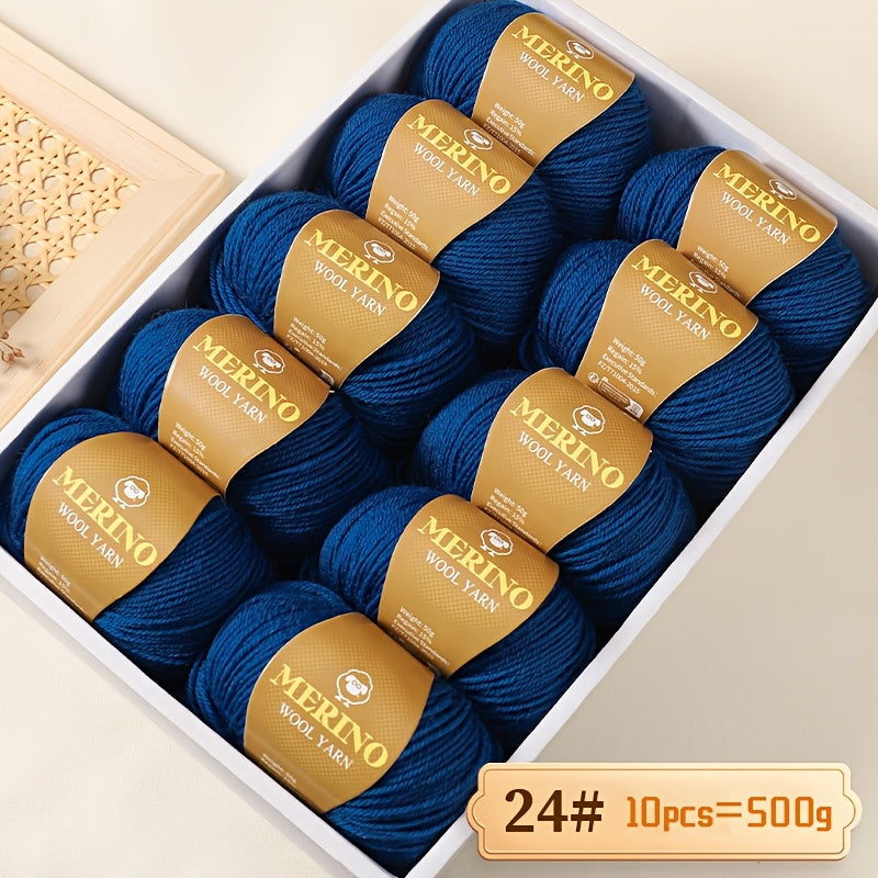 10 JIUWEIDIAOWANG Merino Wool Yarn balls, 500g each, 212 Medium Weight, Hand-Dyed DIY material for knit apparel - Multicolor Gradient, Chunky & Fine Blend, Camel Hair, Autumn Winter.