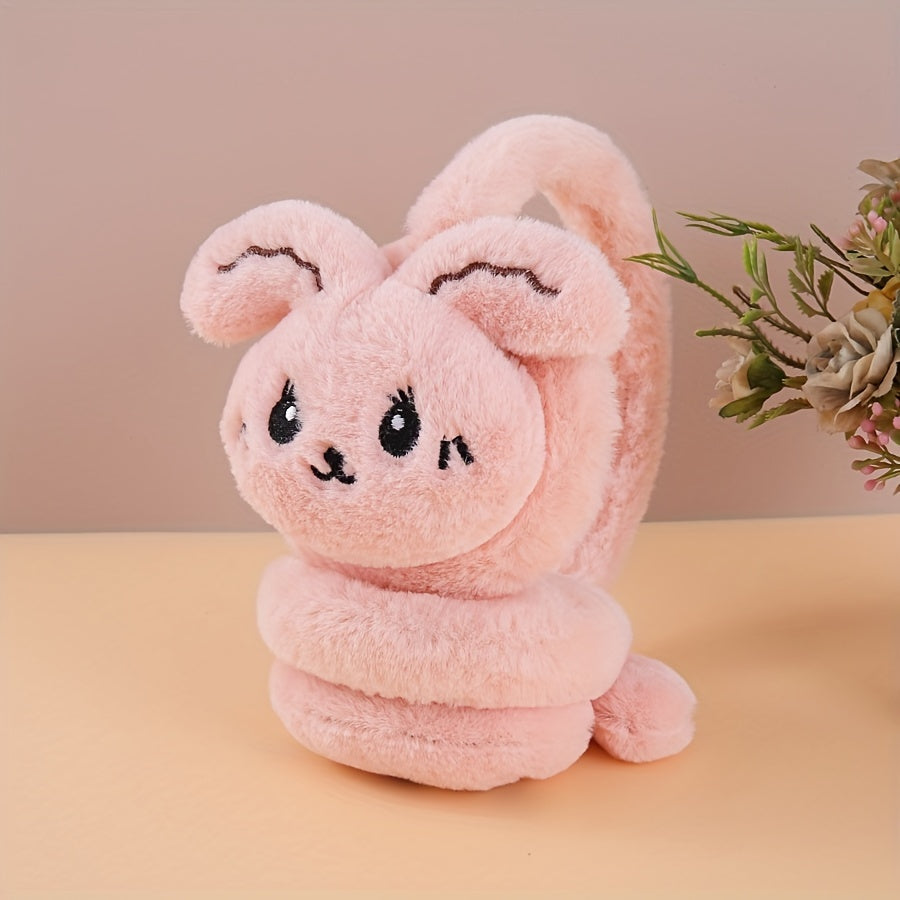 Korean Style Plush Warm Ear Muffs with Cute Cartoon Rabbit Design - Made of Knitted Polyester and Spandex, Hand Wash Only - Available in Multiple Colors