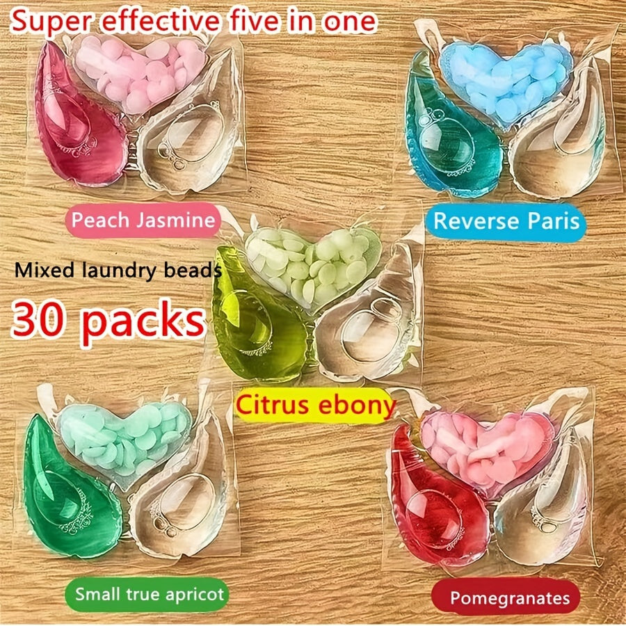 30 heavy-duty laundry pods with a long-lasting fragrance, fabric softening, powerful stain removal, and concentrated laundry liquid in each 5 gram pod.