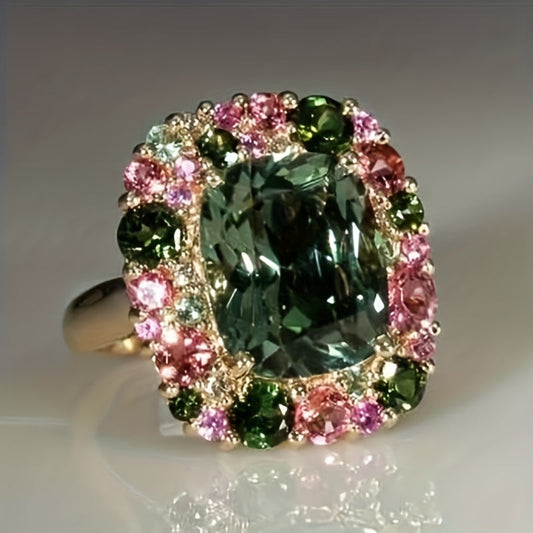 Elegant Green Synthetic Gemstone Ring for Her Special Day