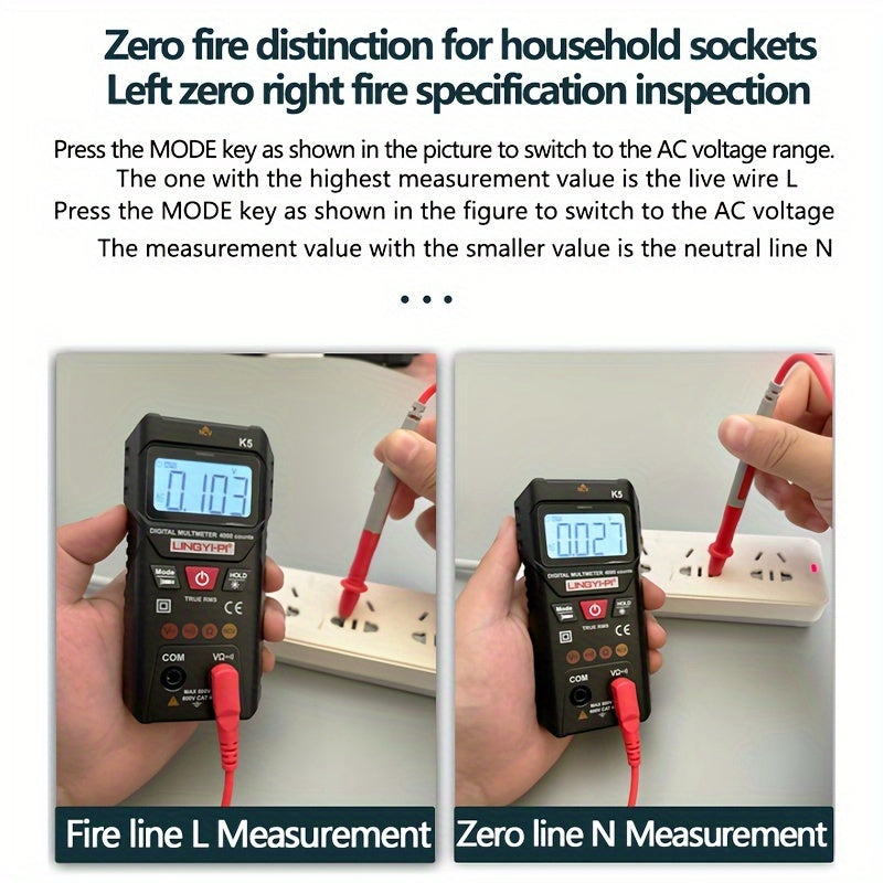 4000V digital multimeter with automatic/manual modes for AC/DC voltage and resistance testing. Made of plastic, battery powered (batteries not included). High precision of 0.1, suitable for