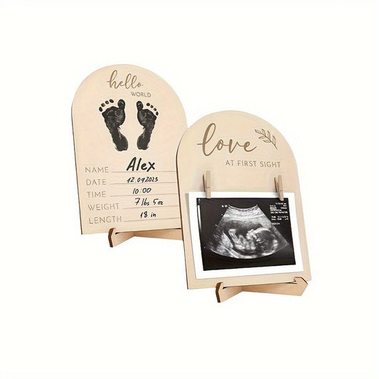 Wooden dual-sided ultrasound photo frame for announcing your pregnancy or commemorating your child's countdown - 1 piece.