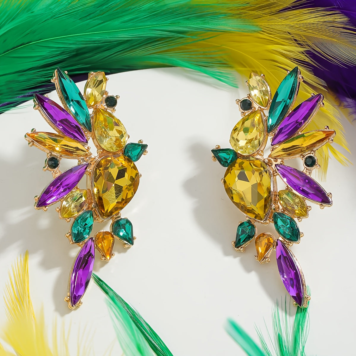 Luxurious Bohemian Rhinestone Wing Earrings with a touch of Elegance, made of Zinc Alloy and featuring Stainless Steel Posts. Perfect for Mardi Gras Day and any festive occasion, these statement dangle earrings are ideal for both daily wear and special