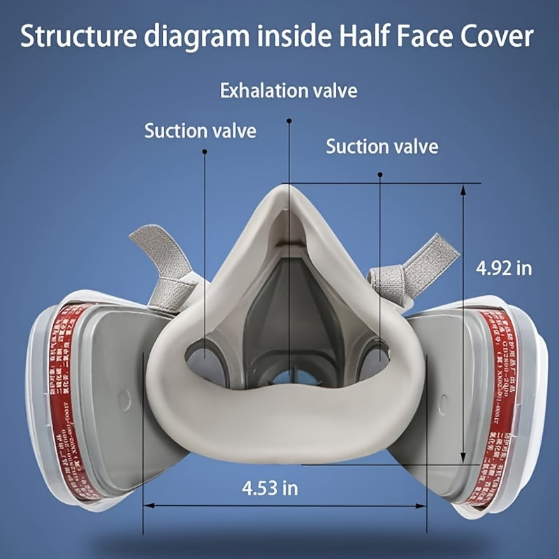 1pc 6200 Reusable Half Face Mask made of hypoallergenic rubber material with pull-on closure for protection against paint dust, formaldehyde, polishing, spraying chemicals, and chemical