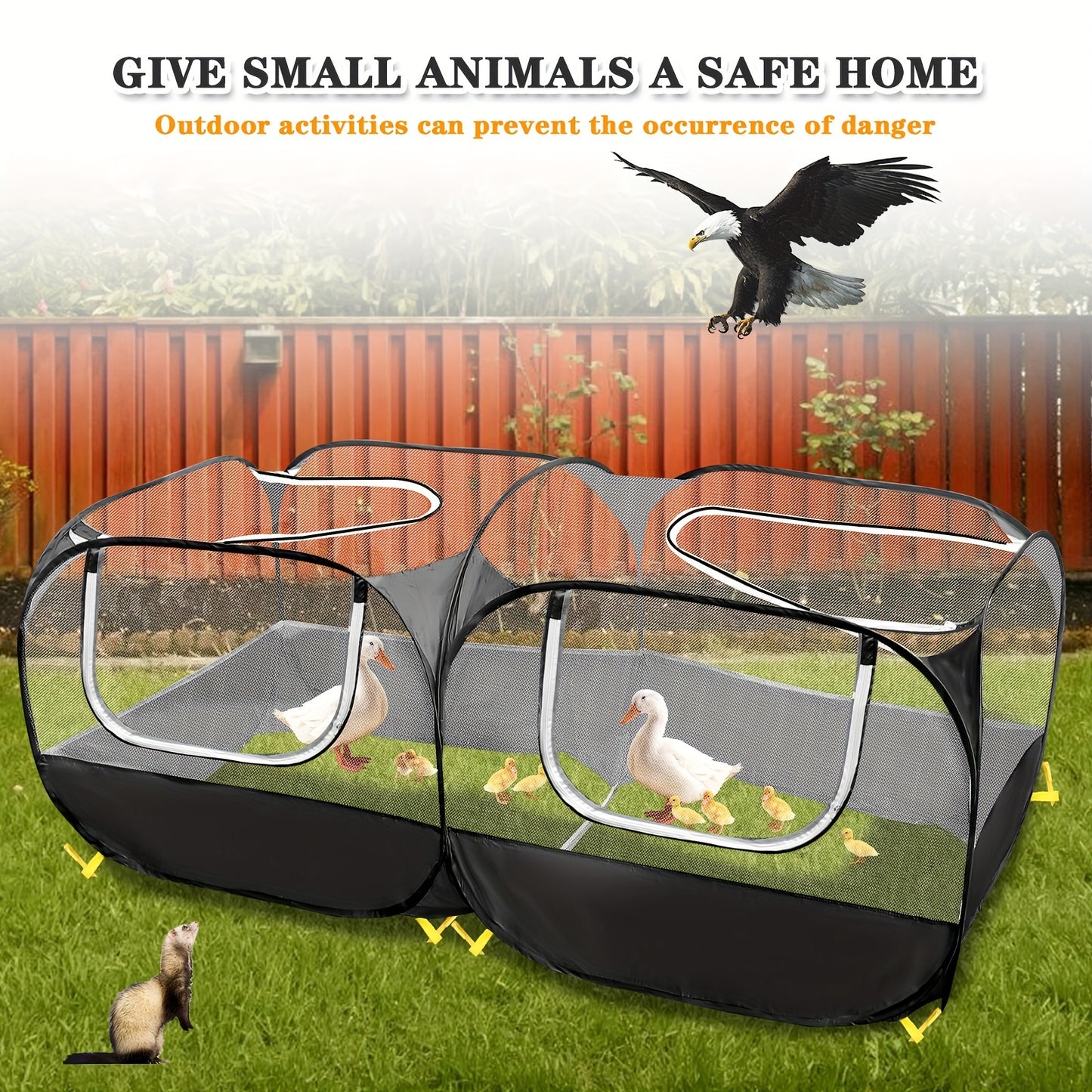 Foldable, breathable pet cage tent for large chickens with transparent mesh and sturdy zipper design.