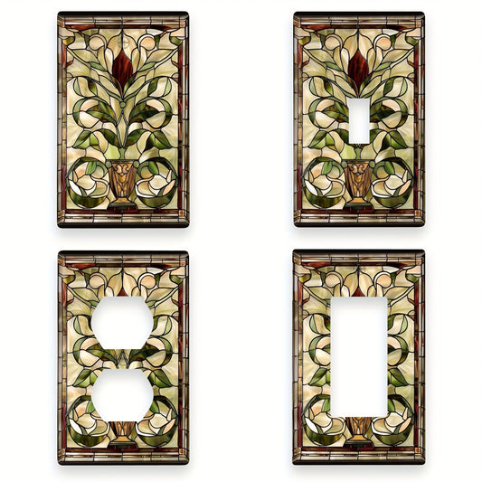 Art Nouveau stained glass switch cover for home, kitchen, or bathroom - no wiring required.