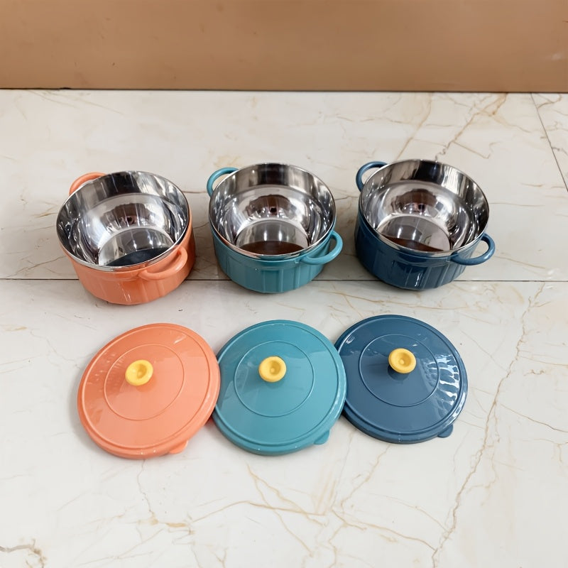 Modern Stainless Steel Soup Bowl with Lid - Microwave-Safe, Double Ear Design, Candy Colors, 850ml Capacity - A Popular Choice for Your Kitchen