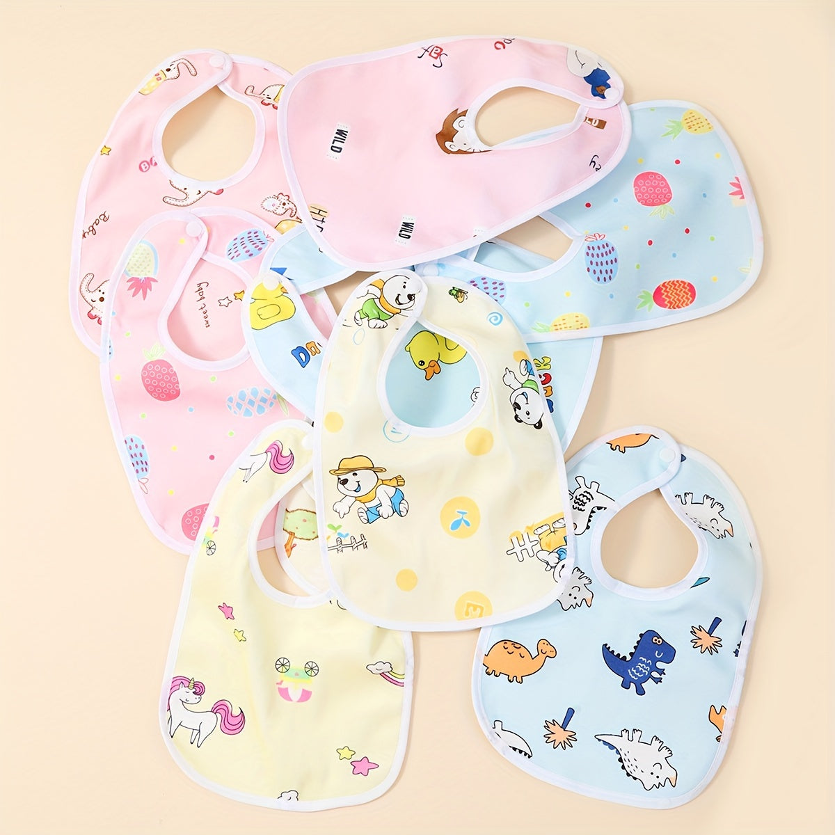 Set of 5 Crystal Velvet U-Shaped Waterproof Baby Bibs with Rice Pocket