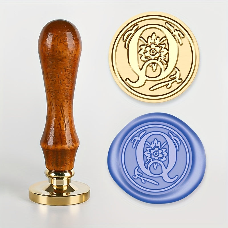 1 set of a 26-letter series Wax Seal Stamp with a Retro Wood Handle and Brass Head for various uses such as Thanksgiving Cards, Envelopes, Gift Wrapping, and Wedding Invitations featuring a