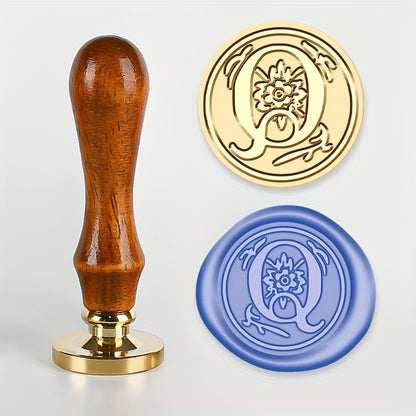 1 set of a 26-letter series Wax Seal Stamp with a Retro Wood Handle and Brass Head for various uses such as Thanksgiving Cards, Envelopes, Gift Wrapping, and Wedding Invitations featuring a