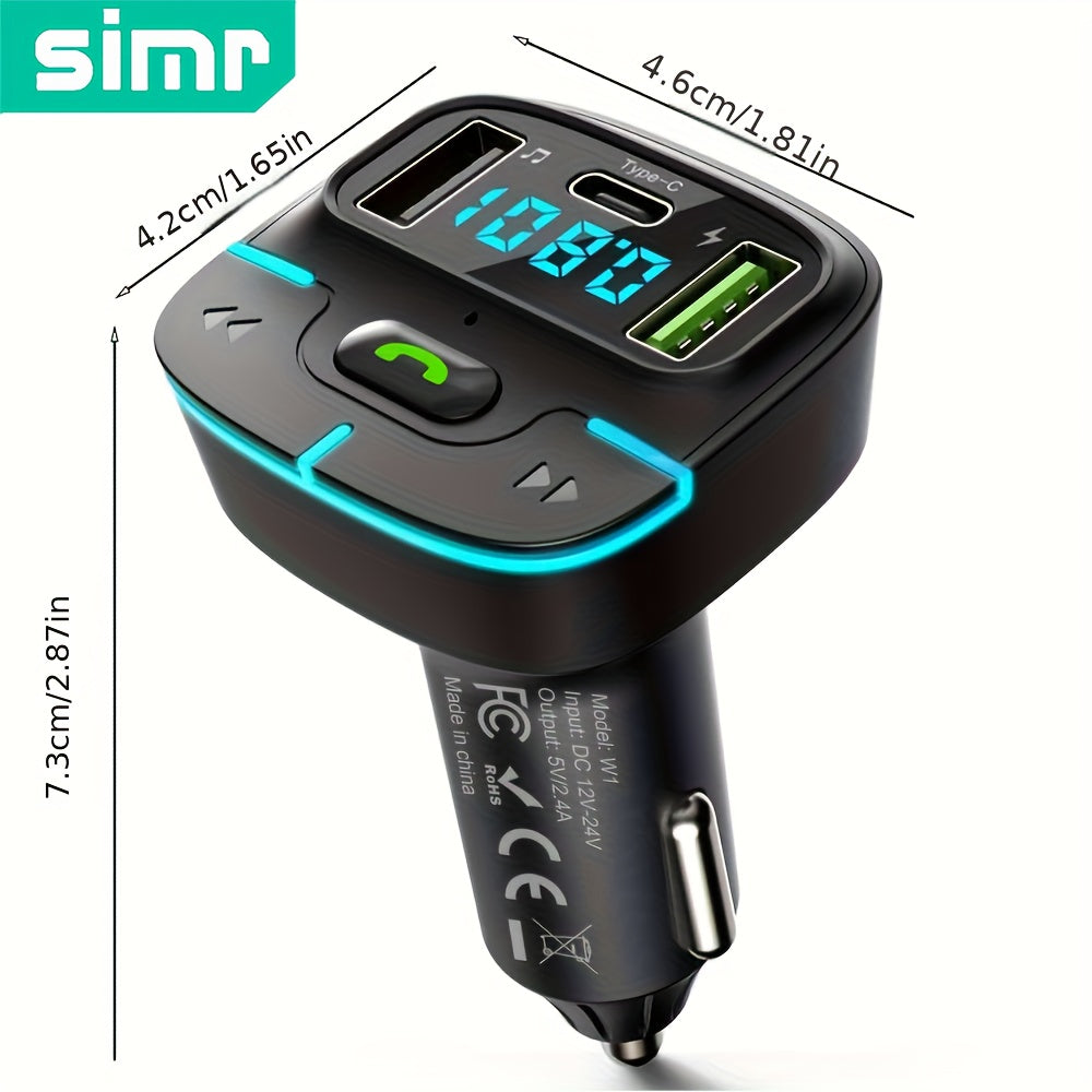 Super Lossless Sound Wireless Car MP3 Player FM Transmitter with Dual USB Fast Charging, Type-C USB, Hands-Free Calling, and Audio Receiver.