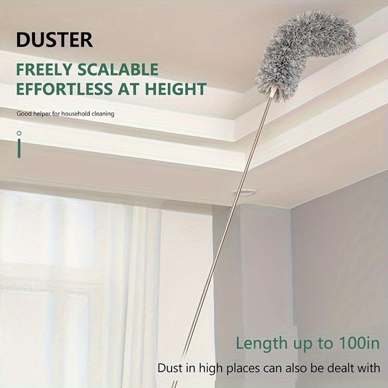 3-Piece Extendable Feather Duster Set with Horse Hair Head and Metal Handle, 360° Cleaning Brush for Ceiling Fans and Spider Webs, Suitable for Indoor/Outdoor Use with 100-Inch Stainless Steel Pole - No Power Required