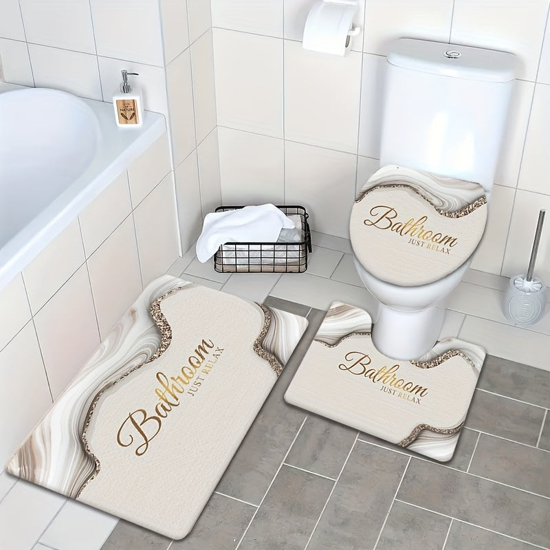 Three-piece Bathroom Set including a Floor Mat, Flannel Toilet Floor Mat, and Bathtub Edge Foot Mat. Additionally, there is an Absorbent Floor Mat for the Bedroom, Living Room, Coffee Table, Balcony, Door, and Printed Floor Mat.