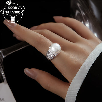 This luxurious 925 Silver Fashion Texture Personality Pearl Women's Open Adjustable Ring weighs approximately 8.4G. Perfect for daily wear, weddings, banquets, parties, and birthday celebrations, this ring makes a stylish gift for girlfriends and ladies.