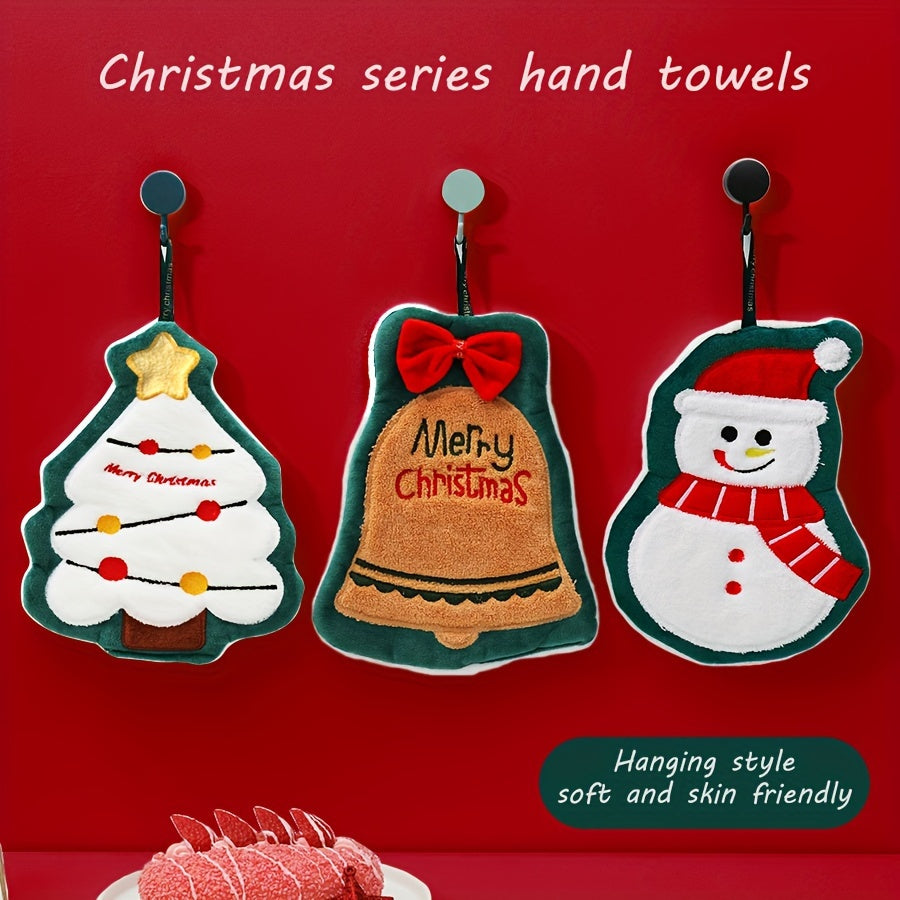 Soft, festive hand towel with cartoon design, great for holiday gifting and decorations.