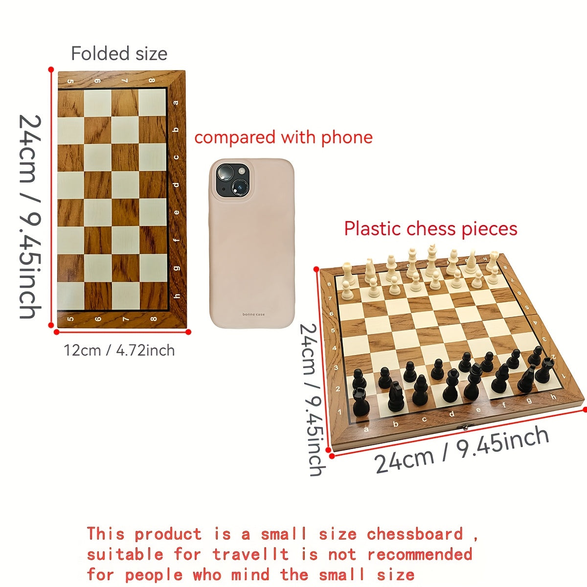 1pc 3-in-1 wooden chess board game for adults, includes backgammon and checkers.