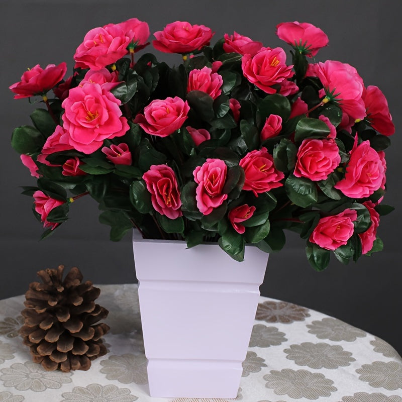 Artificial azalea swags with 21-bloom plastic stems for outdoor decor.