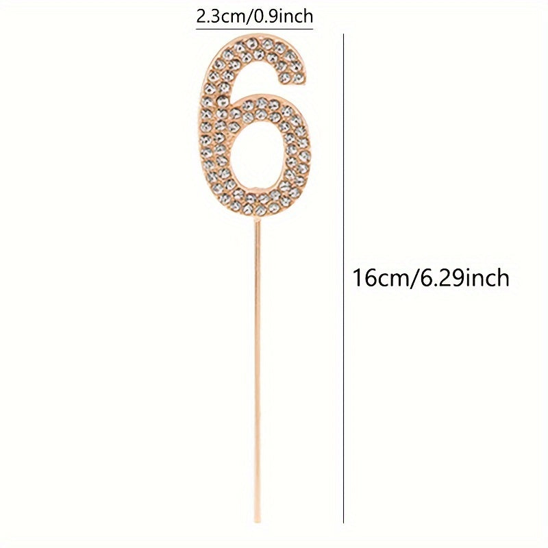 Rhinestone number cake topper in gold or silver, perfect for birthdays, showers, and weddings