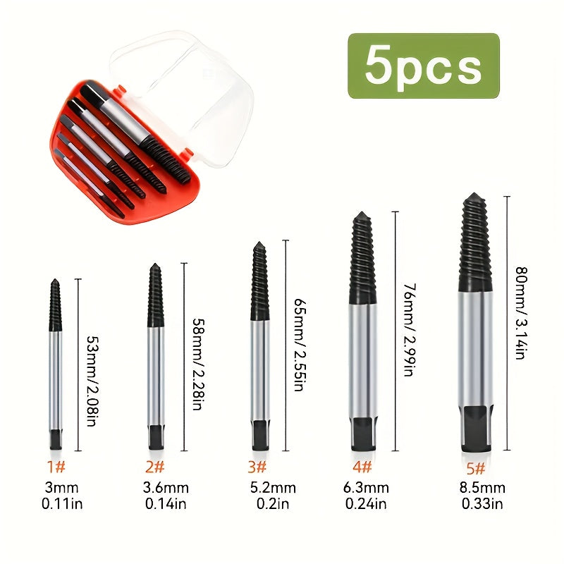 Premium 5/6pcs Screw Extractor Kit for easy removal of damaged screws, bolts, and pipes - essential for woodworking and DIY tasks.