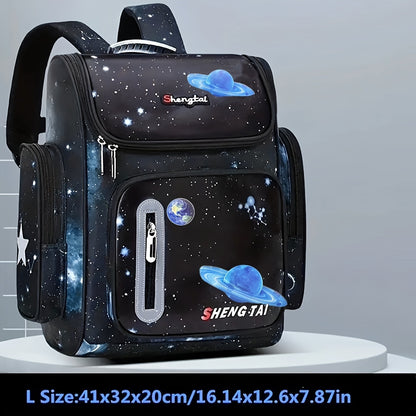 Waterproof school bag featuring cartoon astronaut design and large capacity.