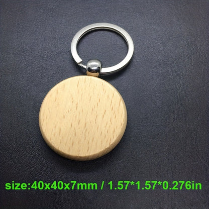 Wooden keychains are available in packs of 25, each bag containing a mix of round, rectangle, and heart-shaped blanks that are perfect for laser engraving.