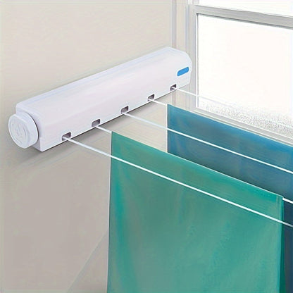 5-Line Retractable Clothesline - 3.75 Meters of Durable Plastic Laundry Line for Indoor Use in the Bedroom, Bathroom, and Living Room - Space-Saving Invisible Drying Rack for Clothes, Towels, and Pants.