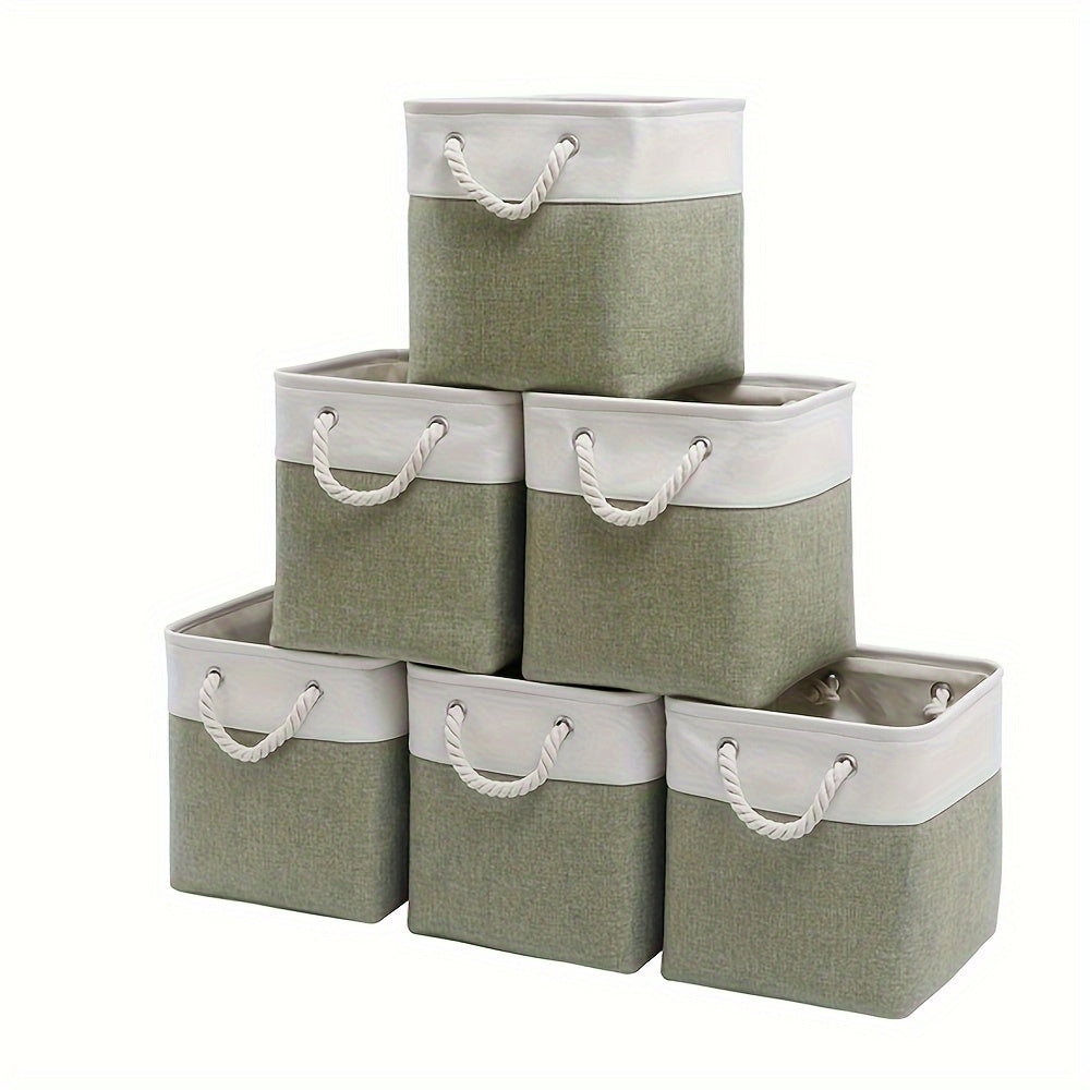 Six classic fabric storage bins with handles, 33.02x33.02 cm, for home and office use, closet organization and storage.