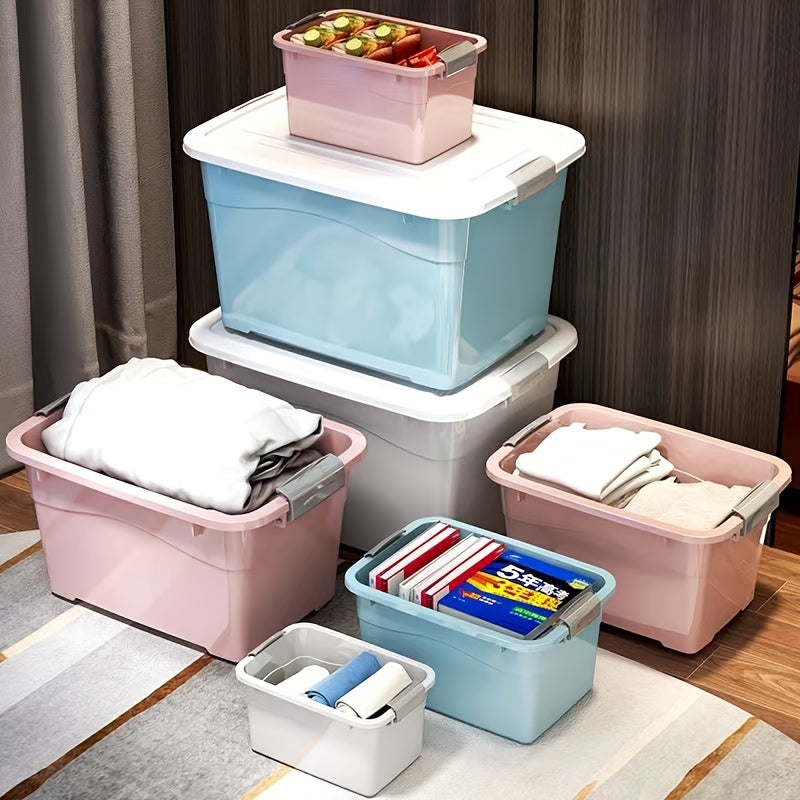 Modern square storage bins with lids - perfect for home, car, and student book organization. Waterproof plastic boxes with flip-top closure. Great for under-bed storage.