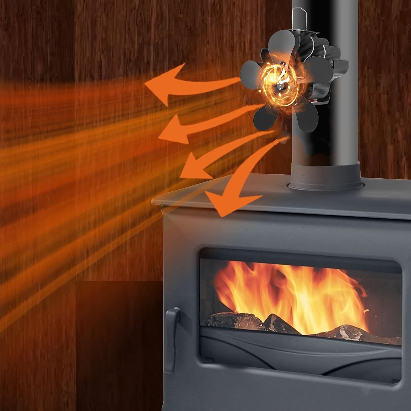 Wood stove fan with 5 blades, powered by heat and silent operation - improves efficiency of firewood and gas heating. Ideal for holiday gifts such as Thanksgiving, Halloween, and Christmas, as well as a great addition to wood stove accessories.