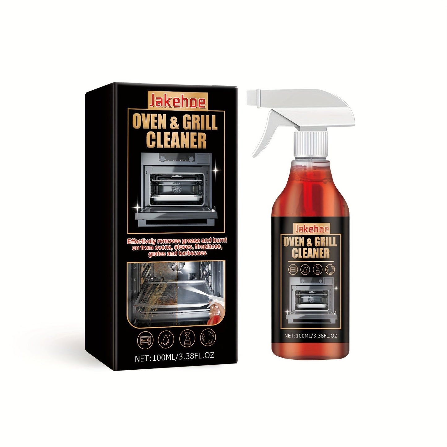 Jakehoe Oven & Grill Cleaner is a powerful citral-based liquid degreaser specifically designed for tackling kitchen stains. This residue-free formula is safe to use on linoleum surfaces and comes in a convenient 3.38 fl oz size.