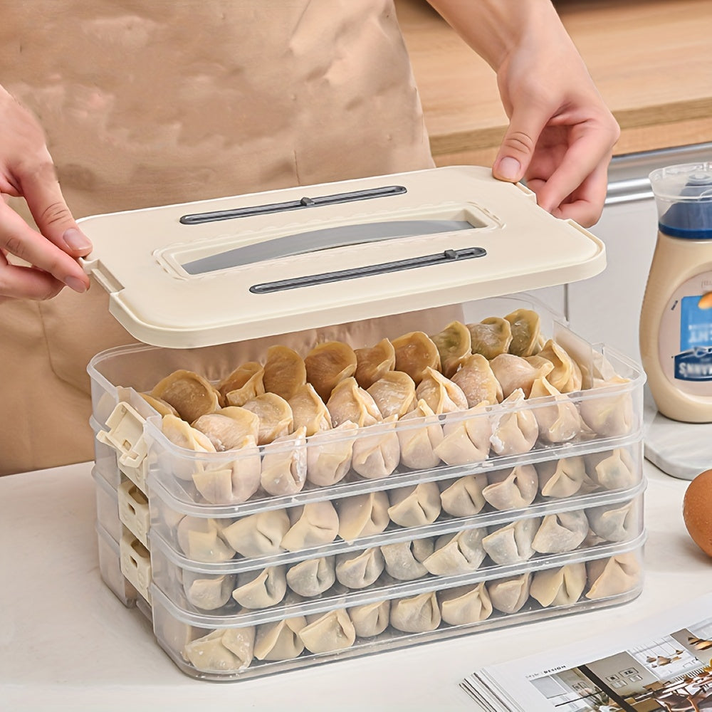 One-piece dumpling, pastry, and storage box made of plastic. Suitable for refrigerator storage, fresh preservation, small items, office supplies, and is portable and handheld.