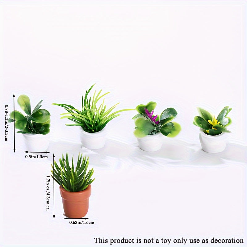 Set of 5 artificial mini potted plants for dollhouse decor or garden decoration.