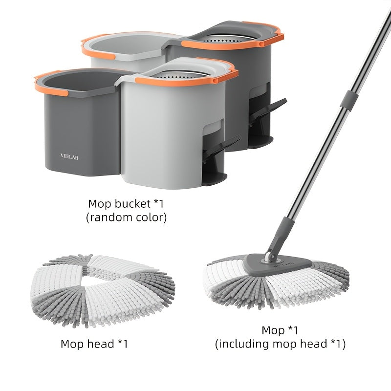 The EasyWring Microfiber Spin Mop and Bucket Set is perfect for cleaning your bedroom, bathroom, kitchen, and living room. It features a built-in cleaning solution compartment and operates manually without the need for electricity.