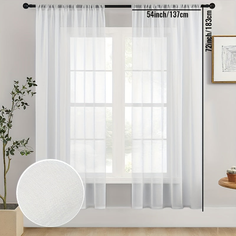 Set of 2 Linen Textured Semi-Sheer White Kitchen Curtains, Cafe Curtain Tiers with a Boho Farmhouse design. Perfect for Bedroom, Living Room, Home Decor, Basement Window or RV Camper.