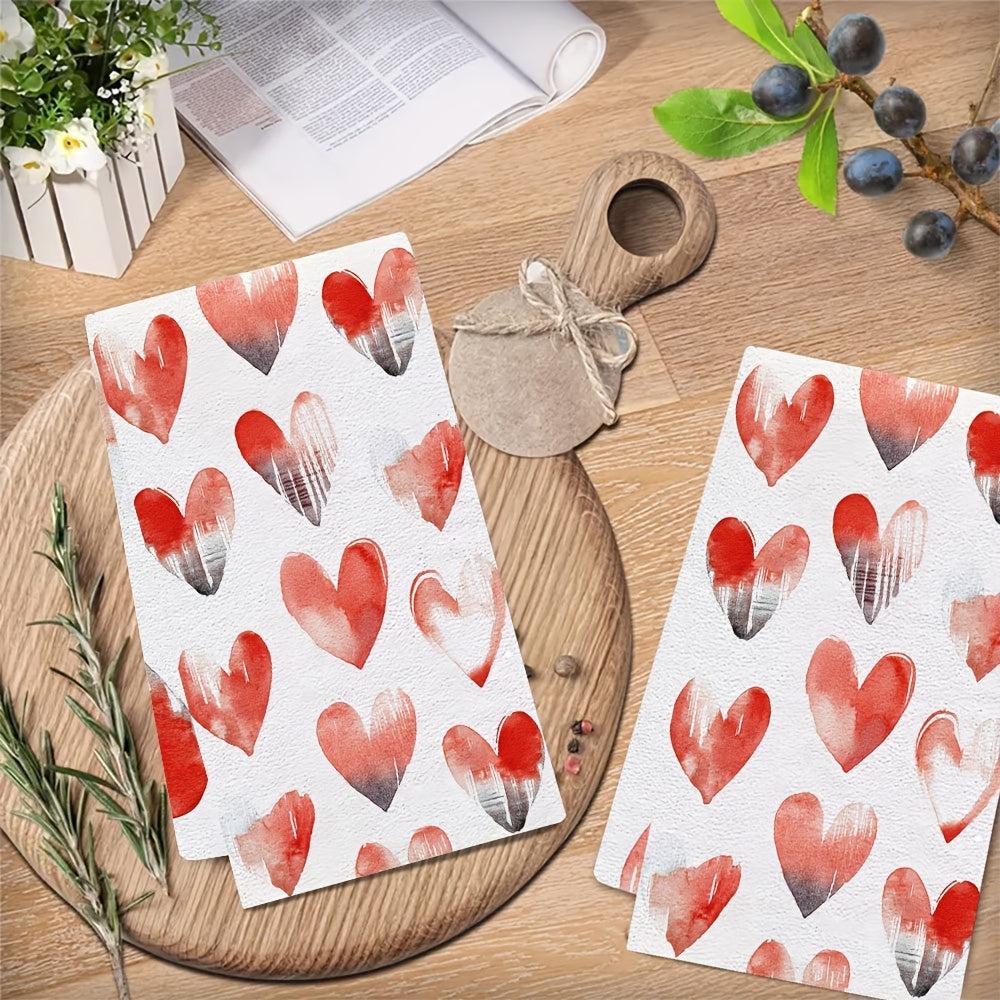 Get ready for Valentine's Day with these 2pcs Ultra Soft Kitchen Towels featuring Heart and Animal Print designs. Made of highly absorbent polyester, these dish hand towels are machine washable and measure 40.64x60.96 cm. Perfect for adding a festive