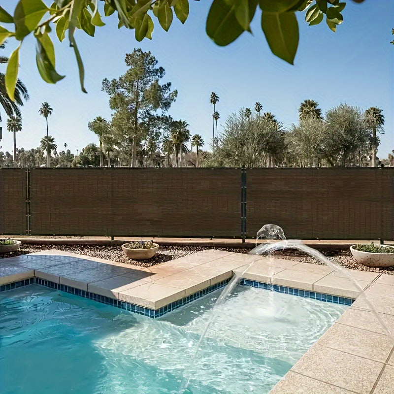 Brown privacy screen for outdoor use, providing breathability and windproof sunshade.