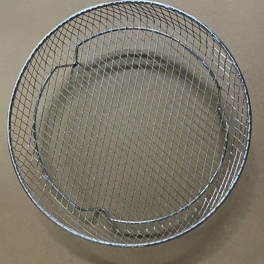 Accessory kit for air fryer made of stainless steel - includes circular grill, steam rack, dehydration stand, BBQ basket, and overflow filter.