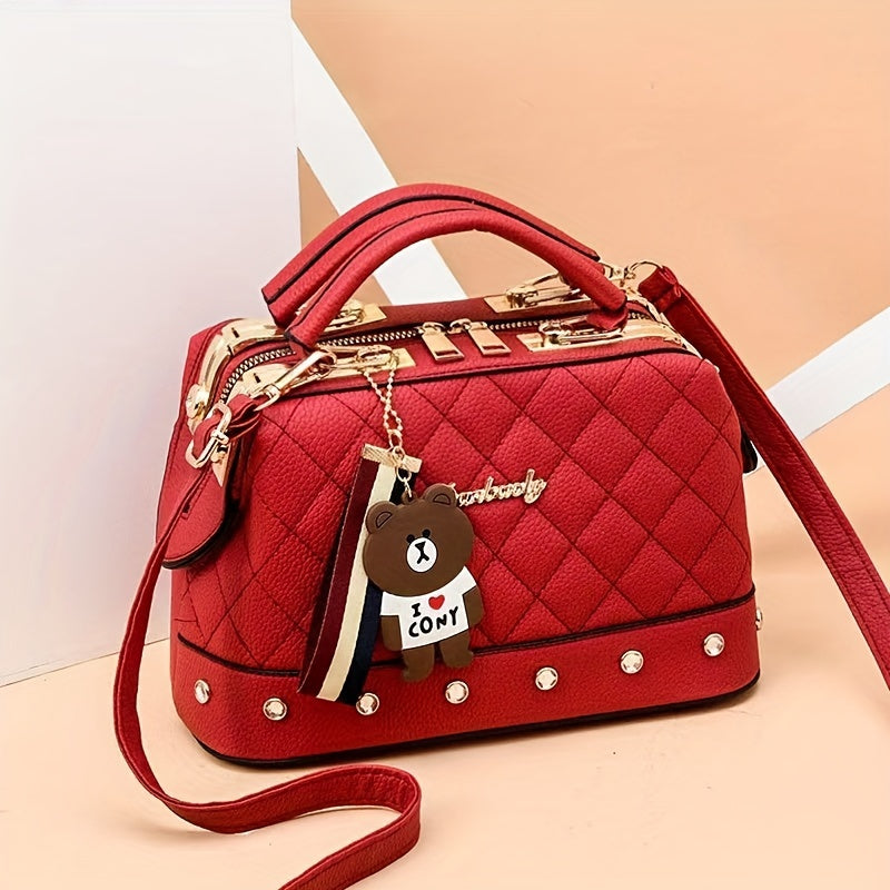 Small Xiangfeng Fashion Handbag with Rhombus Pattern, Single Shoulder Crossbody Bag