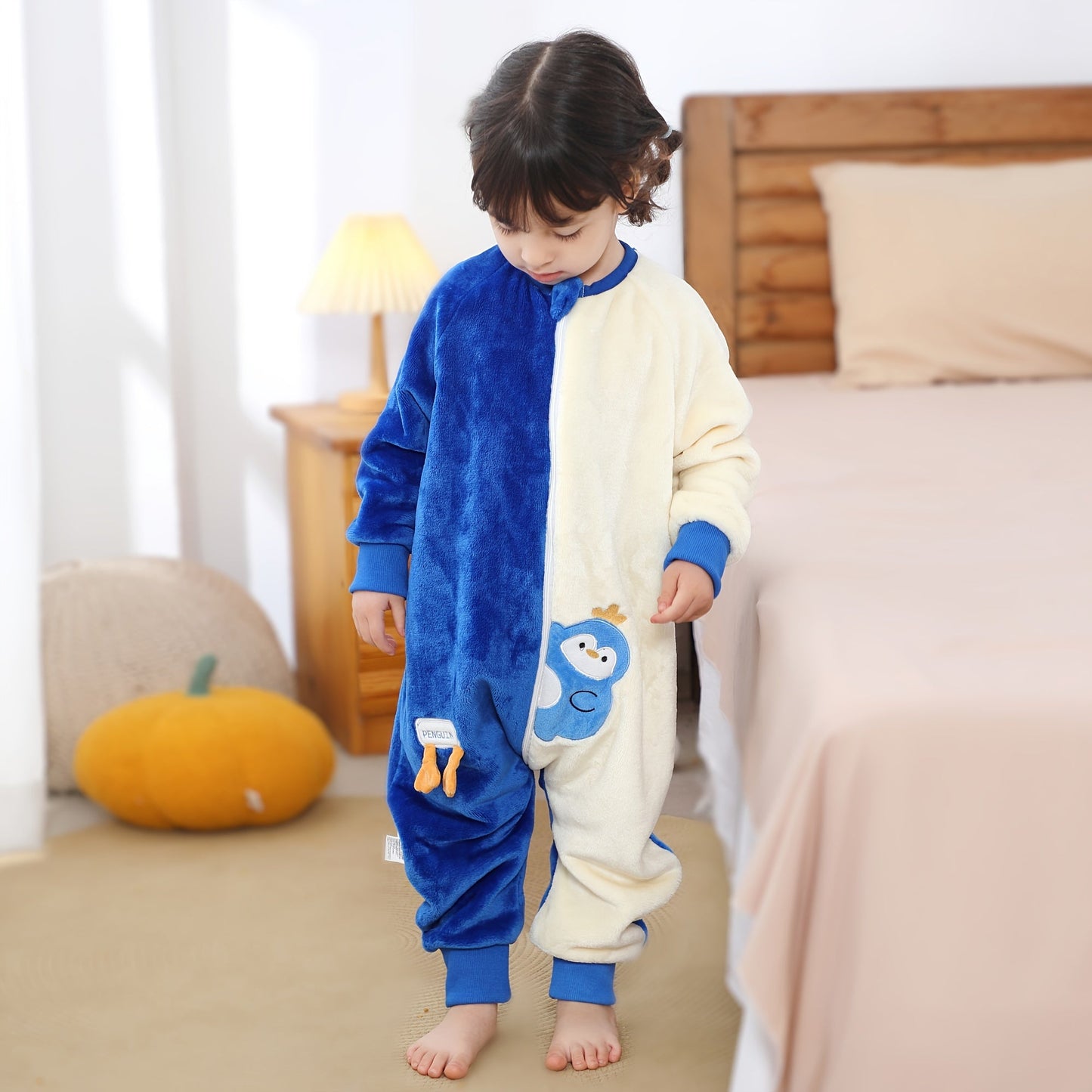 Blue MICHLEY Unisex Sleeping Bag featuring Animal Print, made of Polyester Fleece with Split Leg Design and Zipper Closure. Machine Washable and Suitable for Ages 3-6 Years.