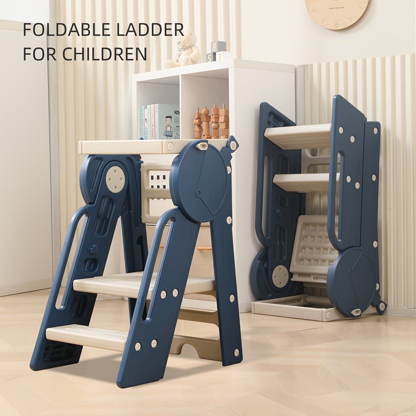 Child-Friendly 3-Step Safety Stool for Kitchen and Bathroom - Made of Durable Plastic with Guardrails and Anti-Slip Pads to Prevent Slipping, Perfect for Hand Washing and Independent Eating, Ideal for Children Ages 3-6.