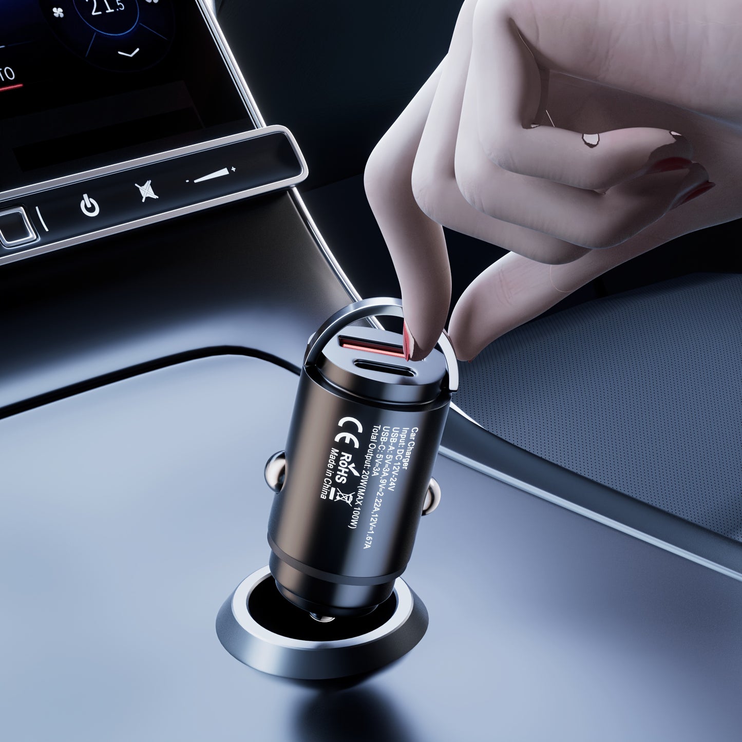 TIENSUN 100W Dual Port Car Charger, Super Fast Charging with QC & Type C, Compact and lightweight design, Compatible with iPhone, Galaxy, Pixel - Car Plug Power Mode, ≤36V Operating Voltage.