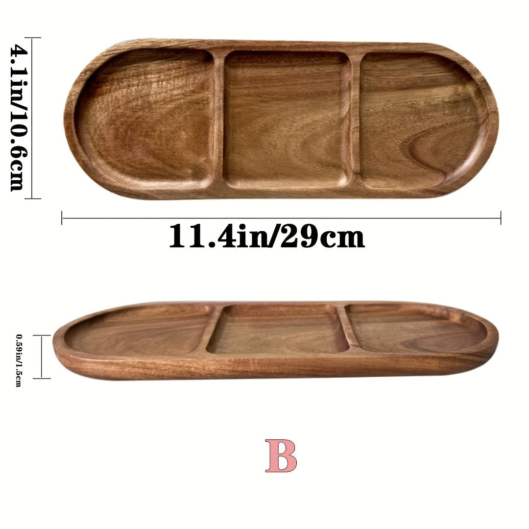 Acacia wooden serving tray, 28.96cm, versatile for breakfast, snacks, cake, appetizers, dips, condiments, nuts, fruits. Can be used as a decorative tray, candle holder. Ideal for birthdays, parties, Halloween, Christmas.