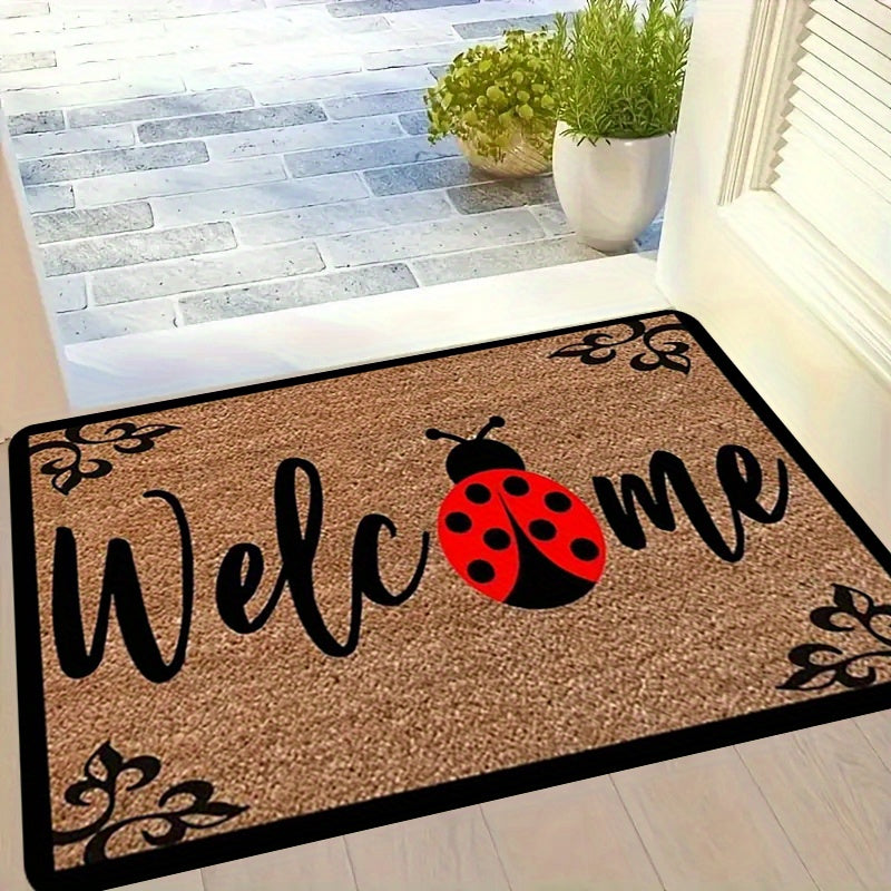 Welcome your guests with the cute Ladybug Print Door Mat, featuring a 1.1cm thickness for non-slip durability. Made from machine washable, stain-resistant polyester fiber, this entryway rug is perfect for the kitchen, living room, foyer, balcony, or