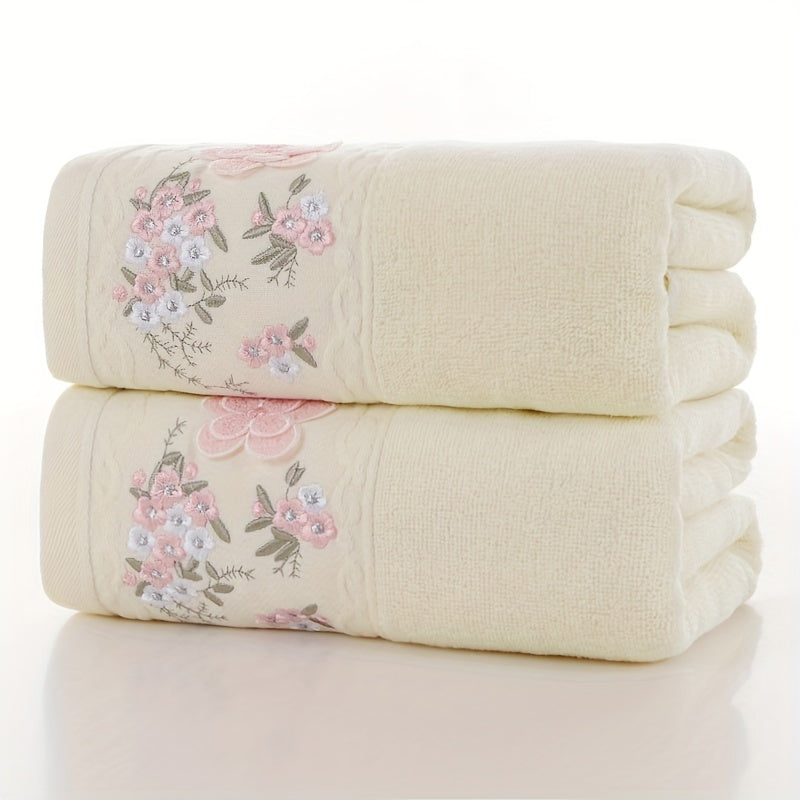 2 cotton embroidered hand towels perfect for home bathroom, absorbent and quick-drying with soft and skin-friendly fabric.